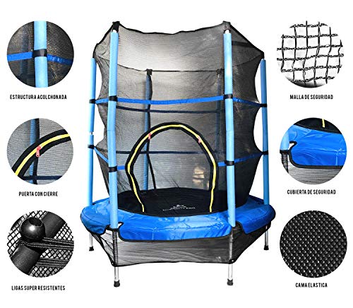 Gran Shopping Trampolin Brincolin para Niños con Red Tamaño 140 cm - Azul - Ivanna & Pau - Juguetes, material didactico y productos para niños y el bienestar familiar