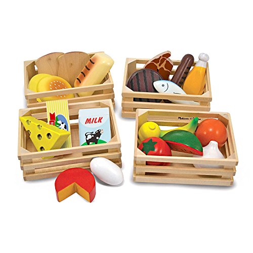 Melissa & Doug Grupos de Alimentos de Juguete, Juguete de Madera, Juego de Imitación (21 Piezas de Madera Pintadas a Mano y 4 Cajones)