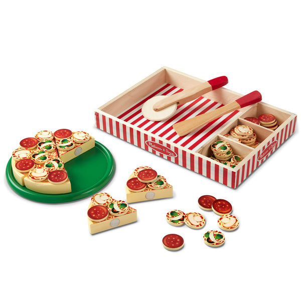 Melissa & Doug Alimentos de madera para fiesta de pizza, juego de  imitación de hacer pizza, pestañas autoadhesivas, más de 54 piezas, 4.572 cm alto × 22.86 cm ancho × 133.782 cm largo - Ivanna & Pau - Juguetes, material didactico y productos para niños y el bienestar familiar